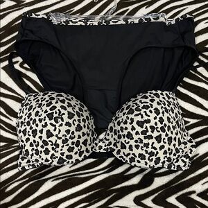 Leopard Print Underwire Bra and Black Brief Set - Women Intimates